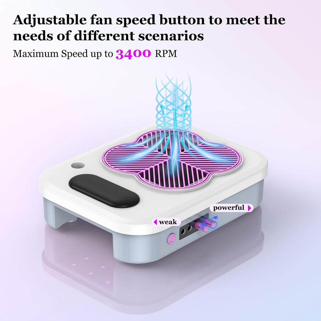 3-in-1 Nail Dust Collector with Electric Nail Drill & UV LED Lamp - Low Noise Nail Dust Vacuum with Reusable Filter &