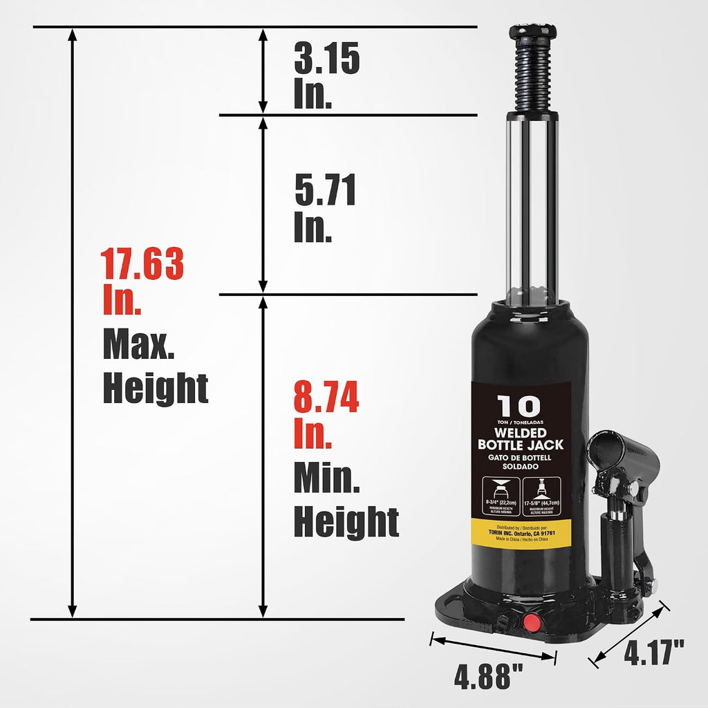 10 Ton (20,000 LBs) Torin Welded Hydraulic Car Bottle Jack for Auto Repair and House Lift, Black, AT91003BB