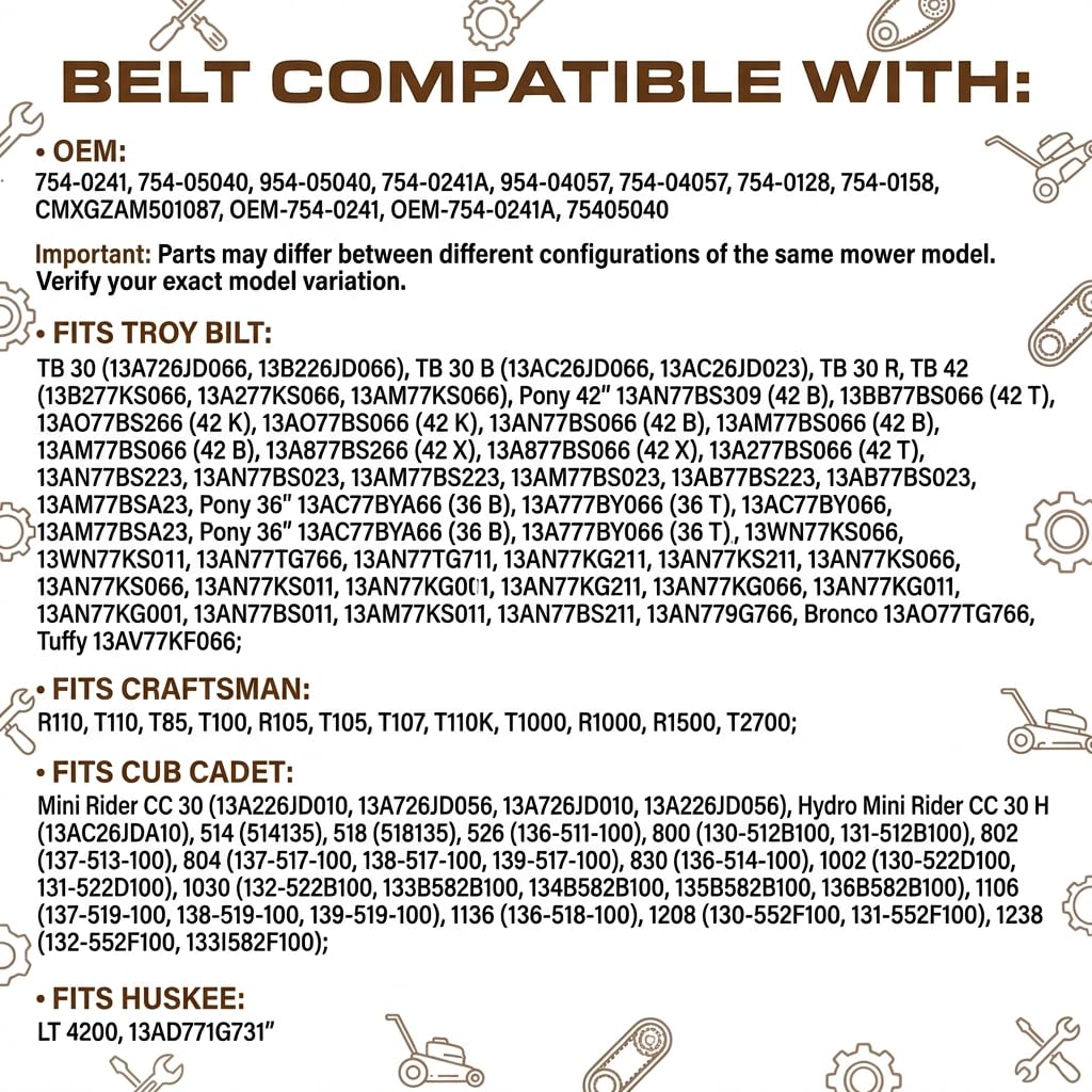 954-05040 Upper Drive Belt Replacement for Troy Bilt Pony 42 Craftsman T110 MTD Cub Cadet, 35.5 Inch Aramid Cord Heavy Duty Lawn Mower Deck Part Replaces 954-0241A 754-05040