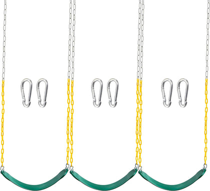 3 Pack Green Swing Seats Heavy Duty with 66" Chain, Swing Set Accessories Replacement with Snap Hooks for Kids