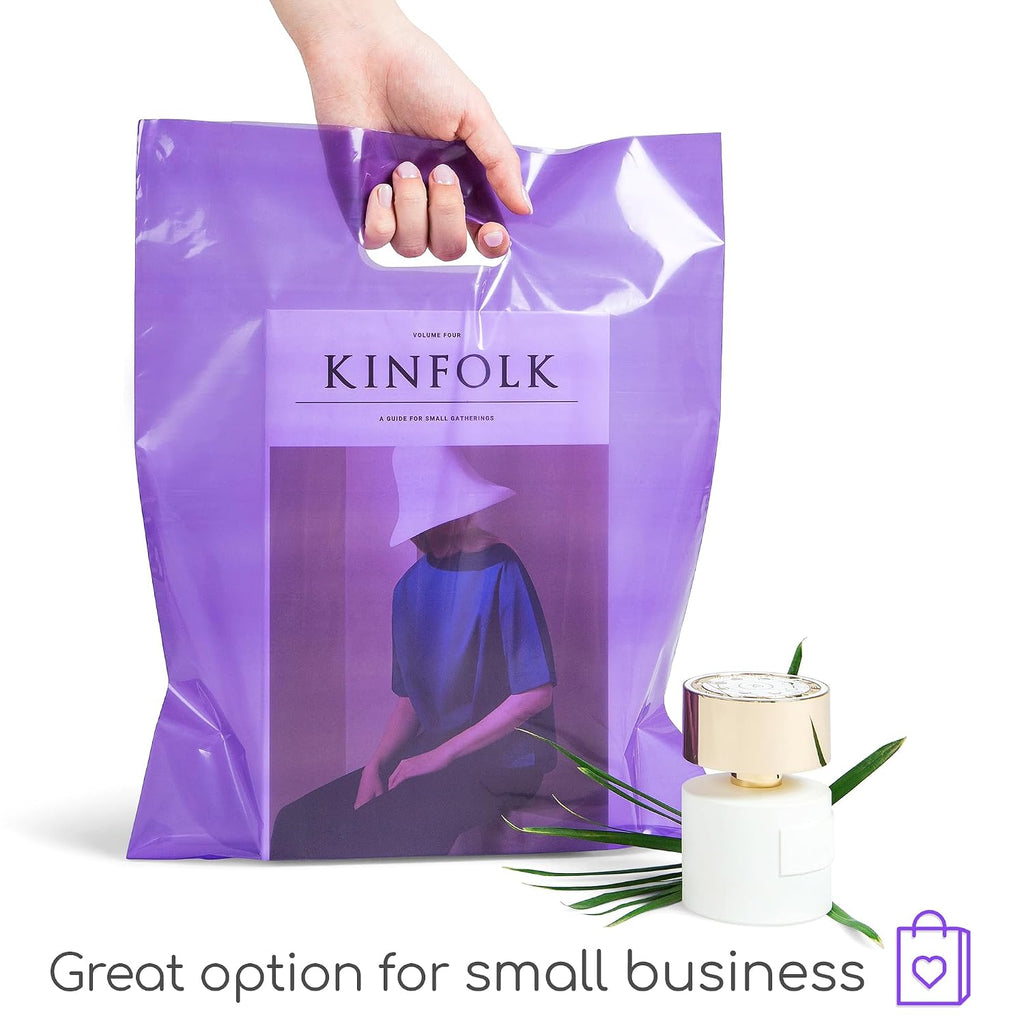100 Purple Plastic Bags With Handles 12x15 Merchandise Bags