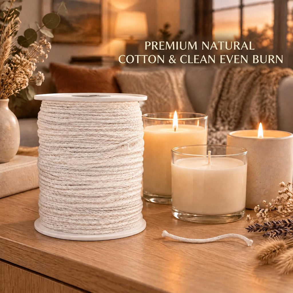 Cotton Candle Wicks Roll: 100% Natural 200 Feet Long Square Braided Candle-Making Wick String Thread Spool Smokeless