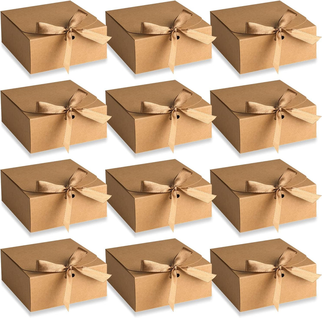 12 Pcs Gift Boxes with Lids, 4.5" x4.5"x2" Present Boxes Square Gift Box with Champagne Wrap Ribbons, Gift Wrap Boxes