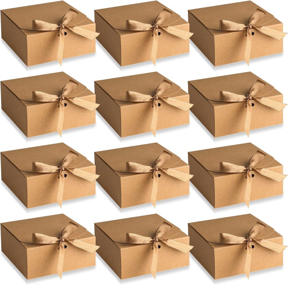 12 Pcs Gift Boxes with Lids, 4.5" x4.5"x2" Present Boxes Square Gift Box with Champagne Wrap Ribbons, Gift Wrap Boxes