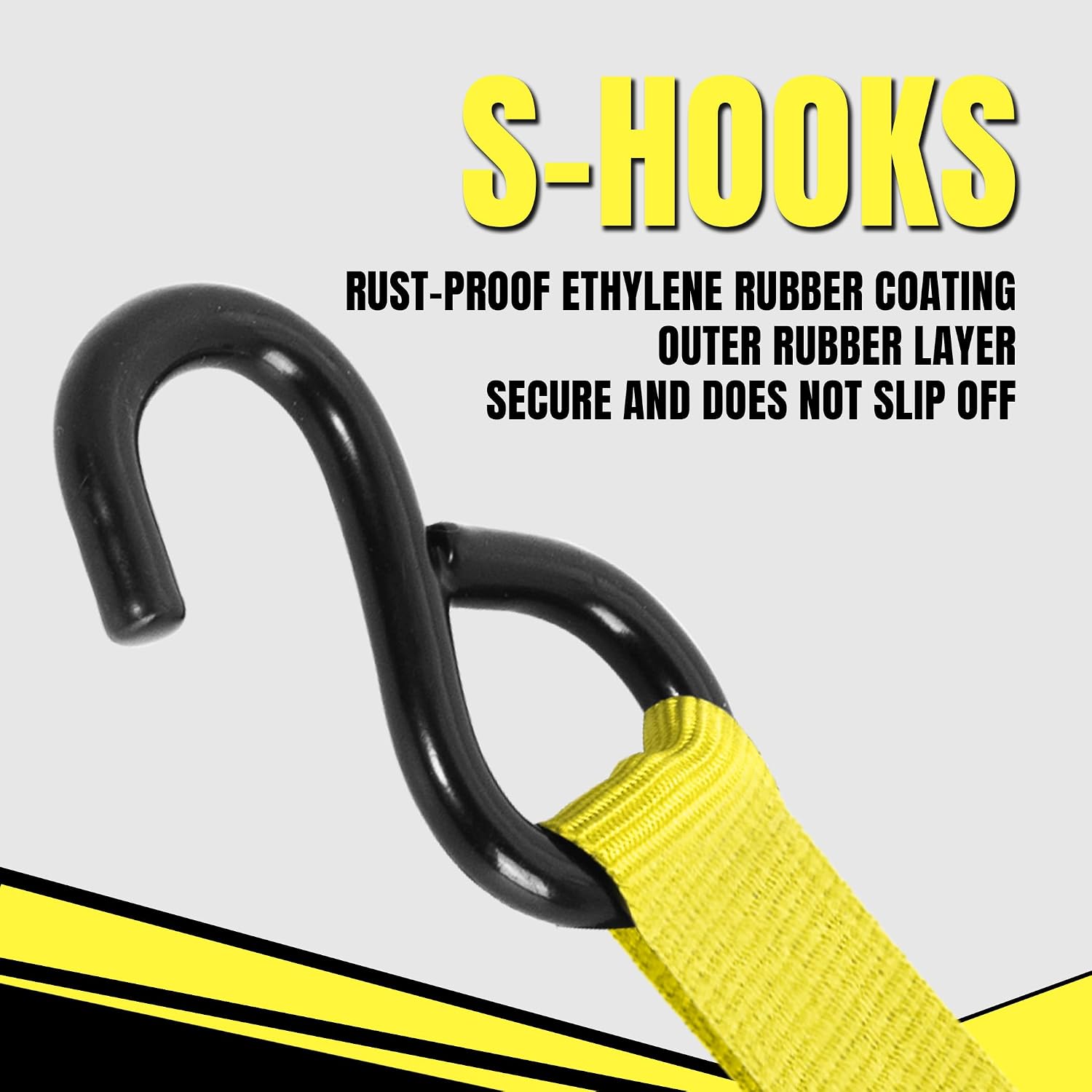 Ratchet Tie Down Straps, 1 in x 15 ft, 1500 lb, 4-Pack, Yellow | Coated S-Hooks, Polyester Webbing, Spring-Loaded