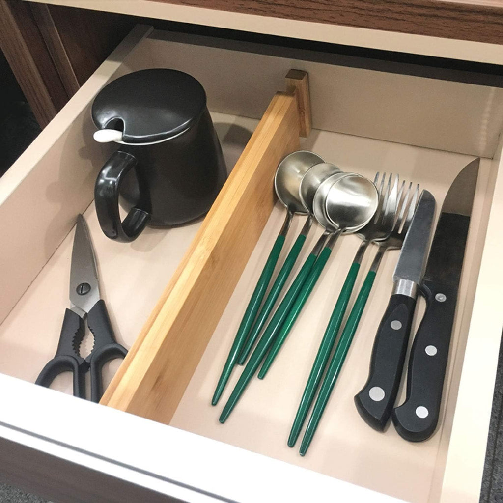 6-Pack Adjustable Bamboo Drawer Dividers, Expandable Drawer Organizer for Kitchen Utensils, Clothes, Bathroom, Office