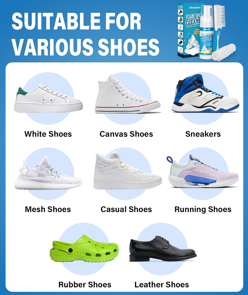 Shoe Cleaner, No-Rinse Deep-Cleaning Foam, Revives White Sneaker Fast | 6.76 oz Shoe Cleaning Kit with Soft Brush and