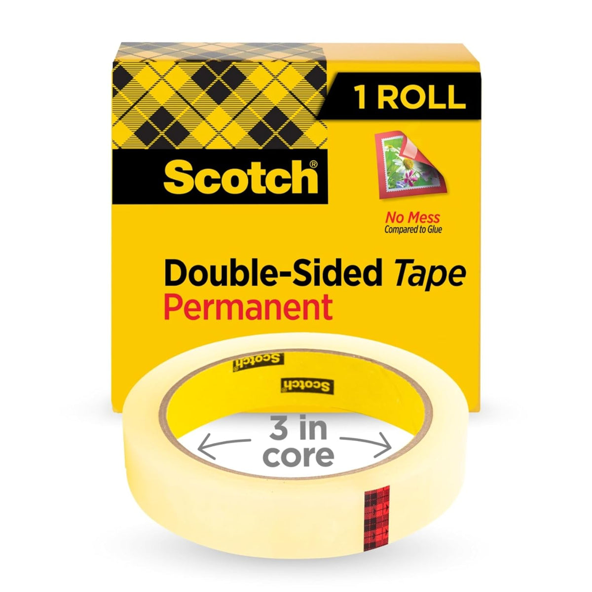 Double Sided Tape, Office and School Supplies for Arts and Crafts, Alternative to Scrapbooking Glue, 0.75 in. x 1296