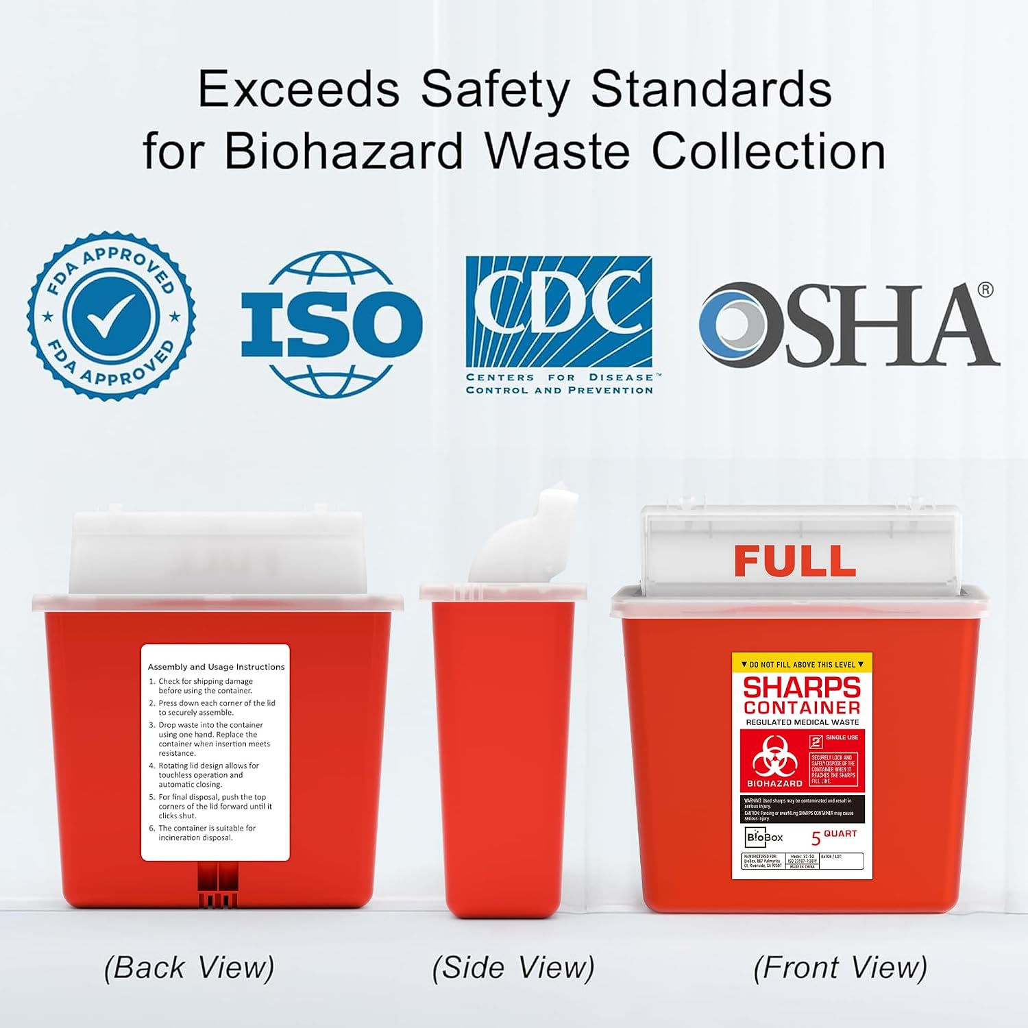 Sharps Container - Large Sharps Containers for Home Use, Needle Disposal | 5 Quart (Pack of 1), Wall Mount