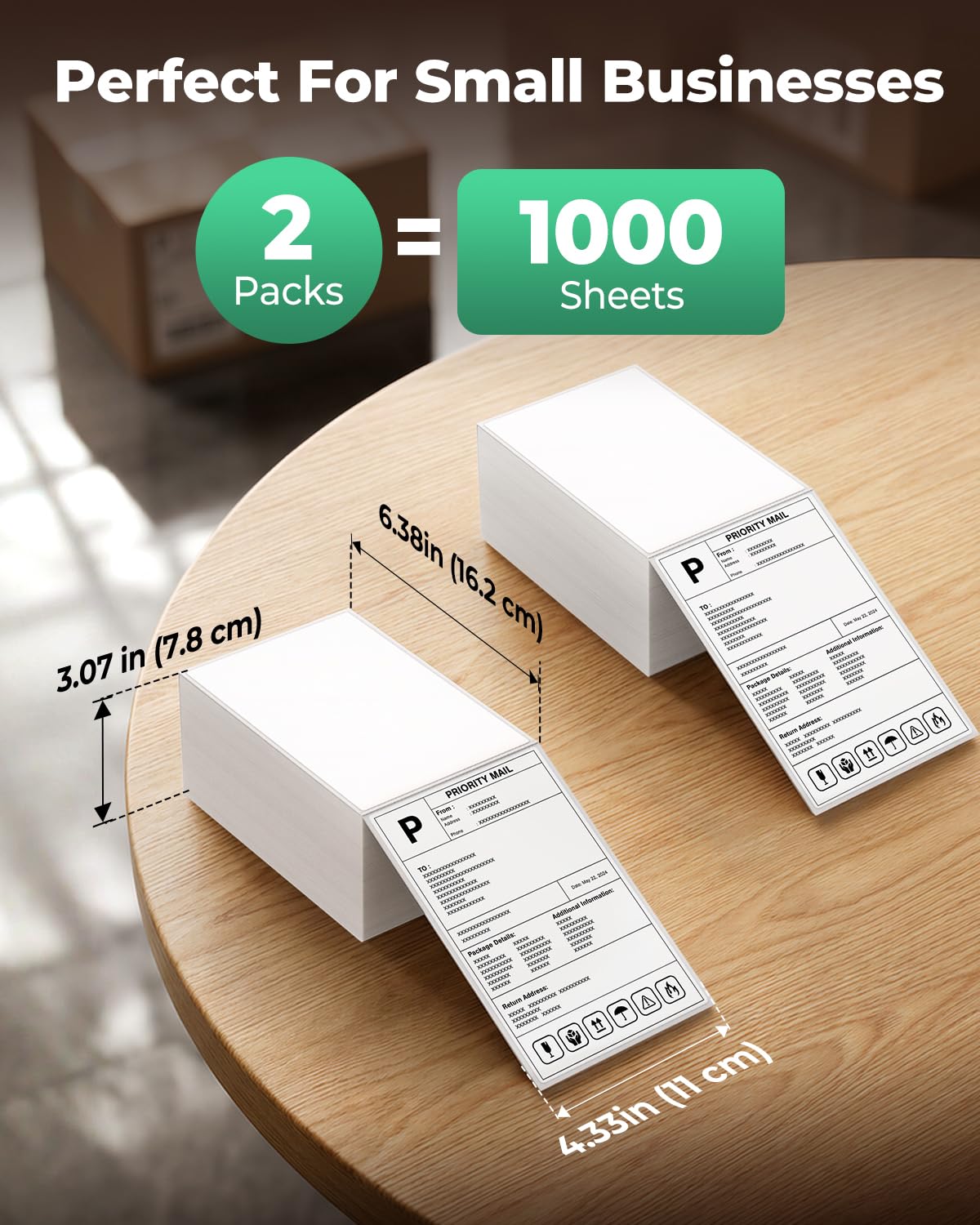4x6 Thermal Labels, 1000Pcs/2 Stacks, White Shipping Labels