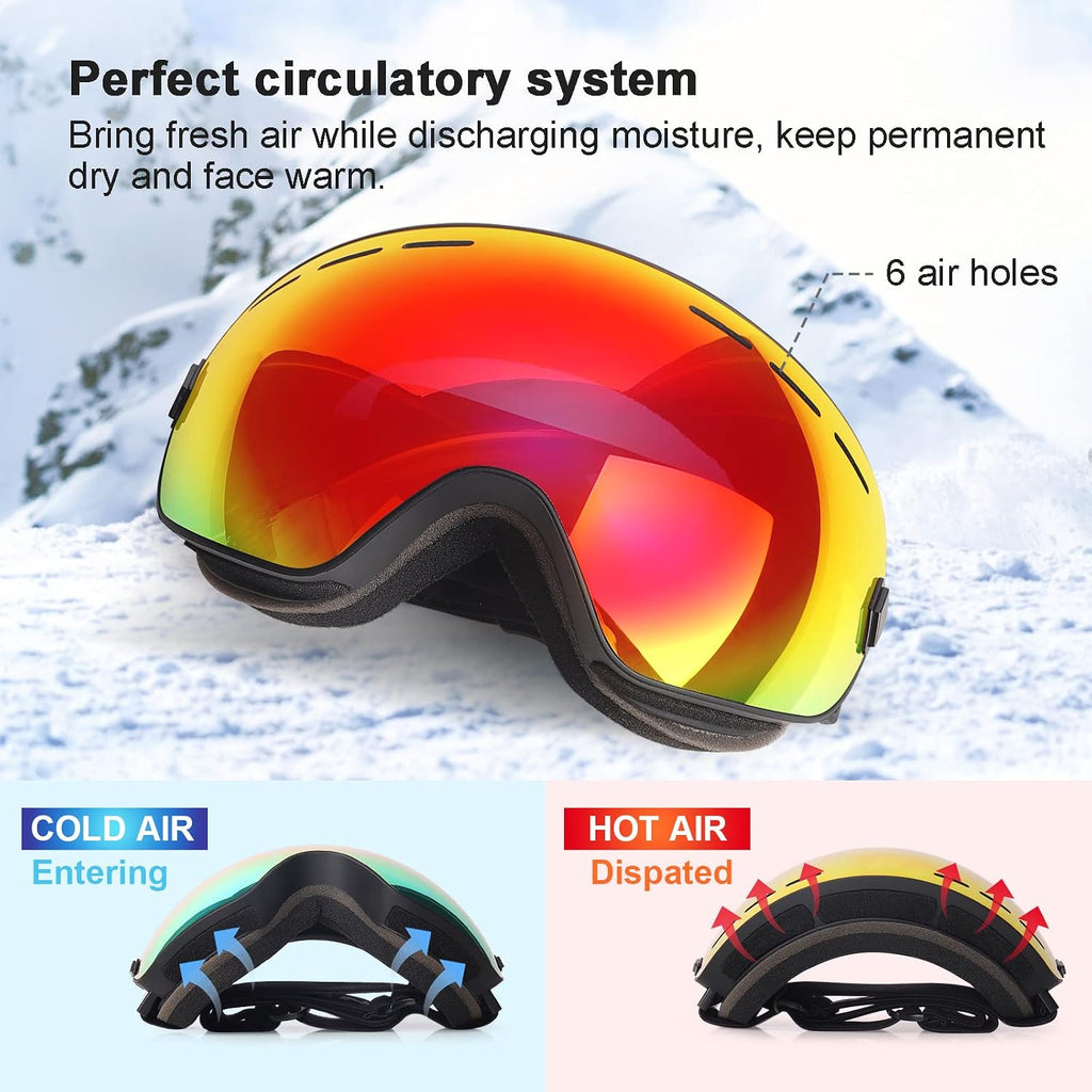 Snowboard Ski Goggles Men Women Youth, Anti Fog OTG Winter Snow Goggles Spherical Detachable Lens