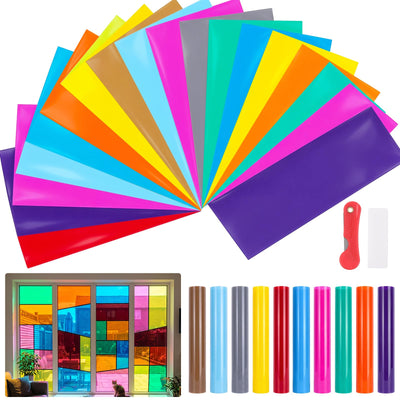 20 Sheets 10 Colors Transparent Window Film,Self Adhesive Tint, 30 x 100 cm
