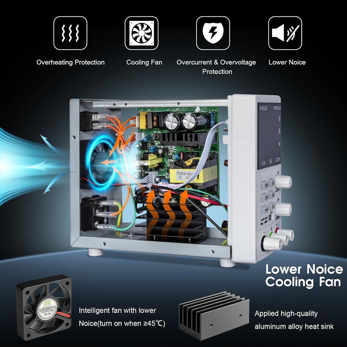 Variable DC Power Supply,0-50V 0-6A max150W Switching Regulated Bench Power Supply with Memory, 4-Digit LED Display, 5V2A USB Interface, Output Switch, Coarse and Fine Adjustments
