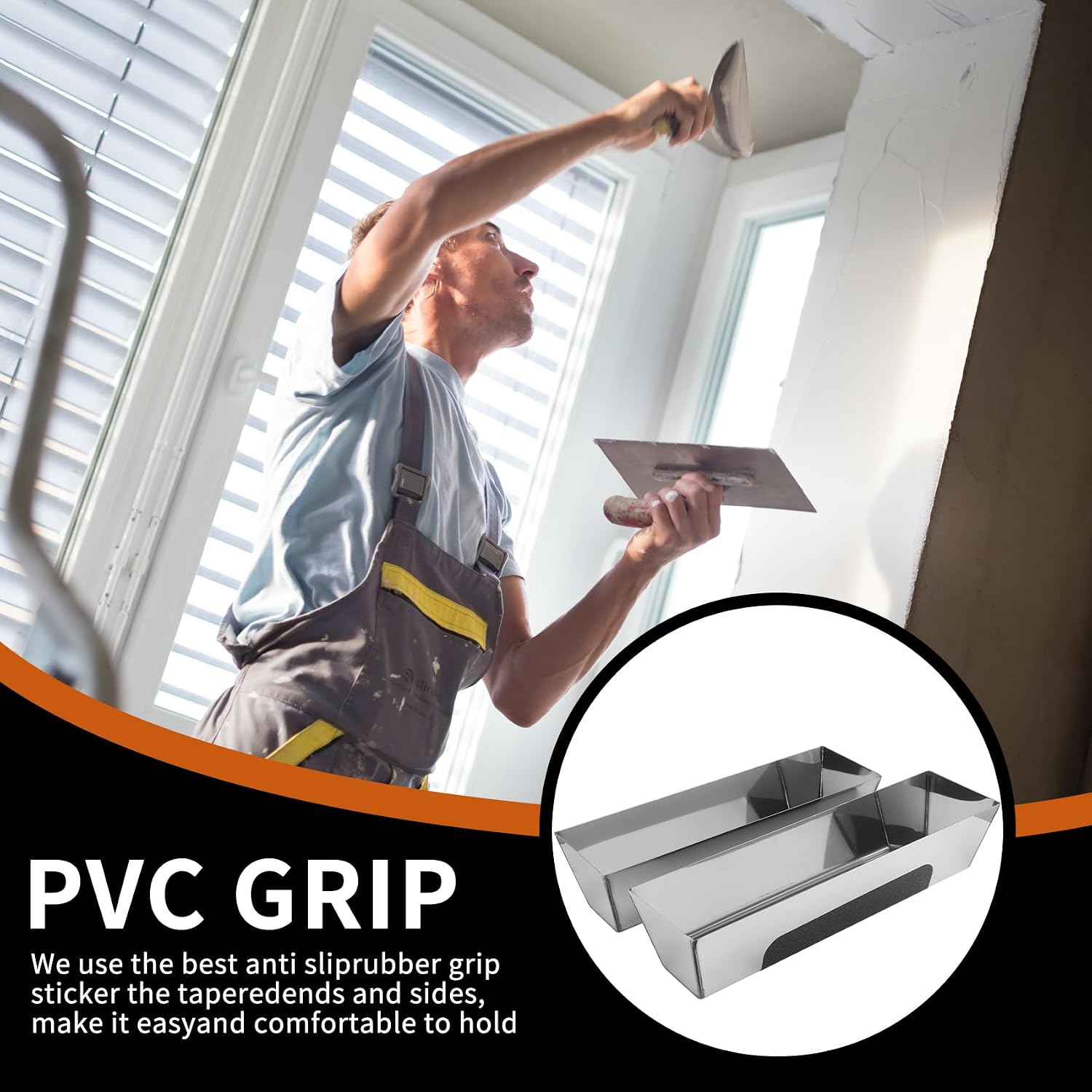 14" Stainless Steel Mud Pan,Anti-slip Base,Sheared Sides to Clean Knives, Hold Joint Compound, Drywall and Plaster