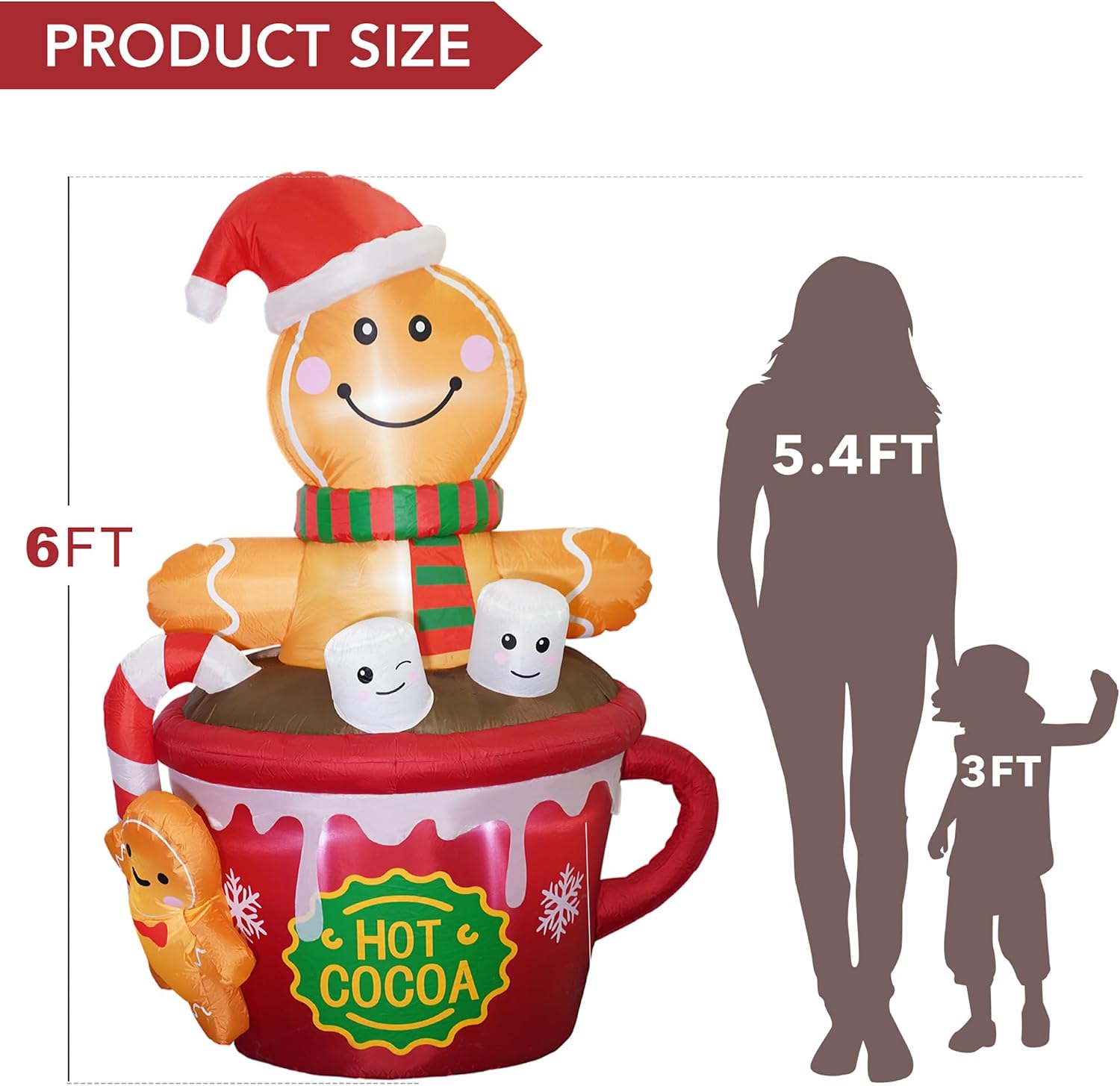 6 FT Christmas Inflatables Outdoor Decorations, Cute Christmas Blow Up Yard Decorations Gingerbread Man in Hot Cocoa