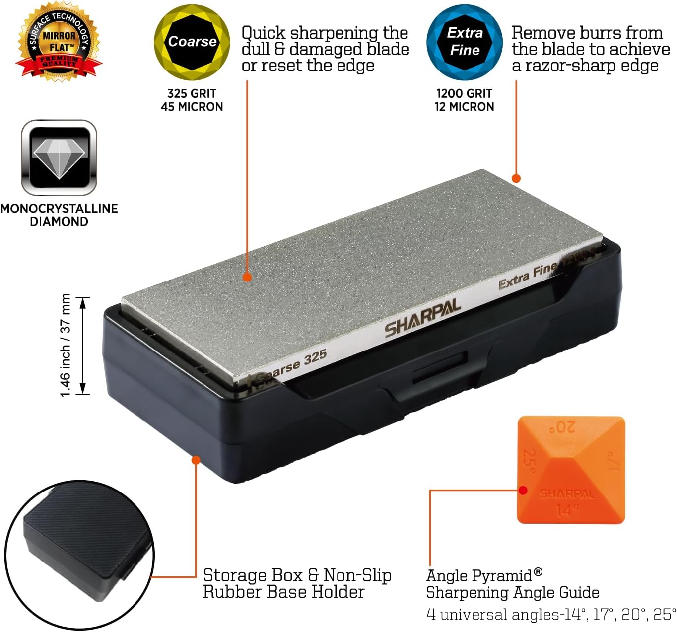 156N Double-sided Diamond Sharpening Stone, 6 in. x 2.5 in. | Coarse 325 / Extra Fine 1200 Grit, Storage Case with