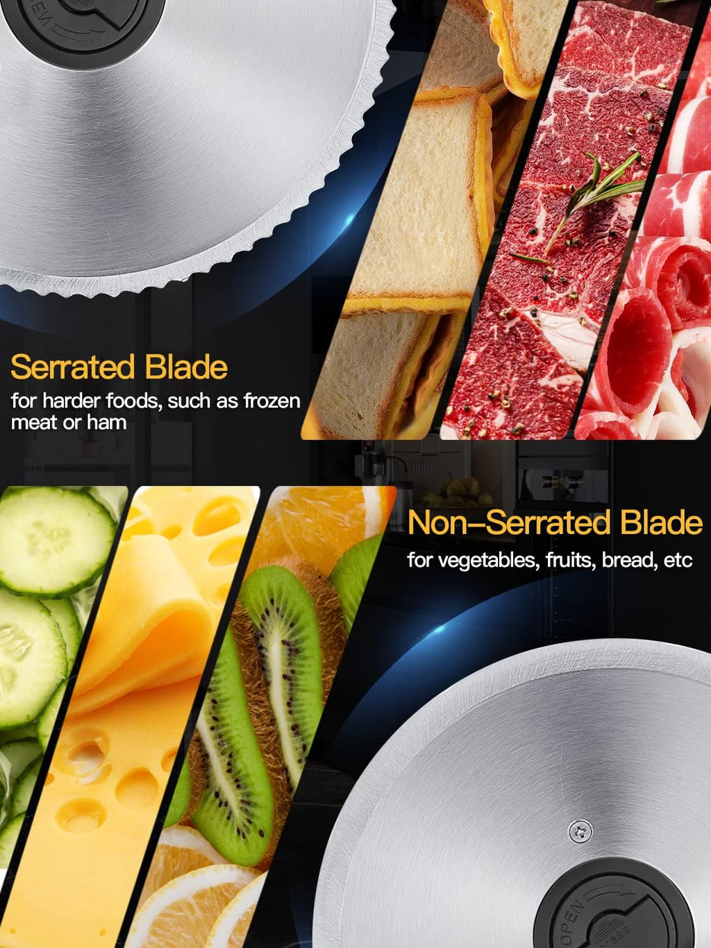 Meat Slicer, 200W Electric Food Slicer with 2 Removable 7.5" Blades