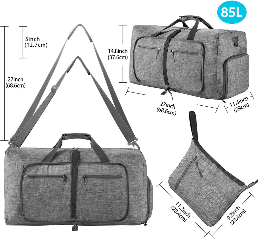 65L/85L/115L Foldable Travel Duffle Bag, Lightweight Checked Luggage with Shoe Compartment, Water-Resistant Weekender