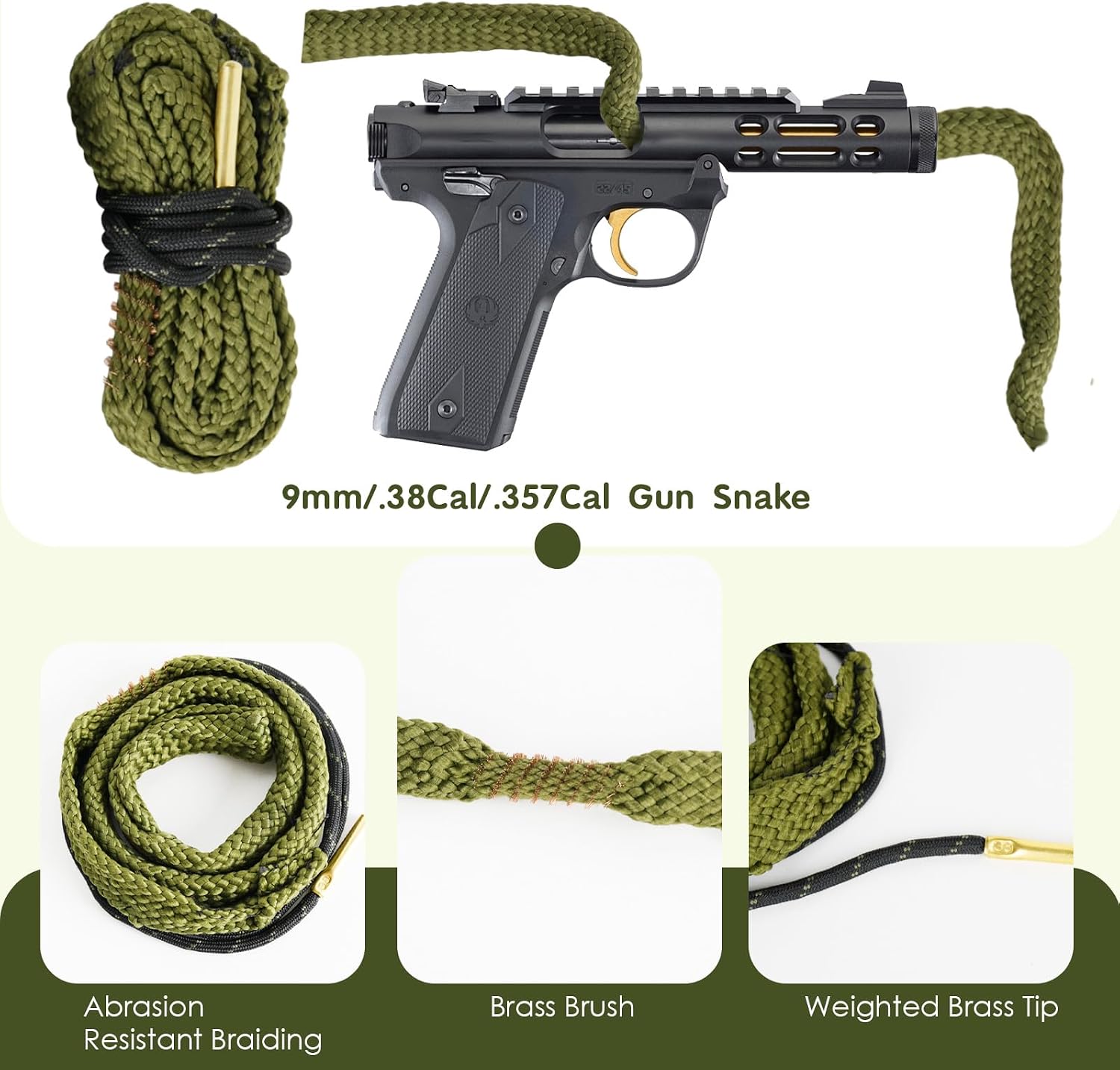 Universal Handgun Cleaning Kit for .22 .357/.38/9mm .40 .45 Cal | Gun Cleaning Supplies with 9mm Gun Snakes, Gun