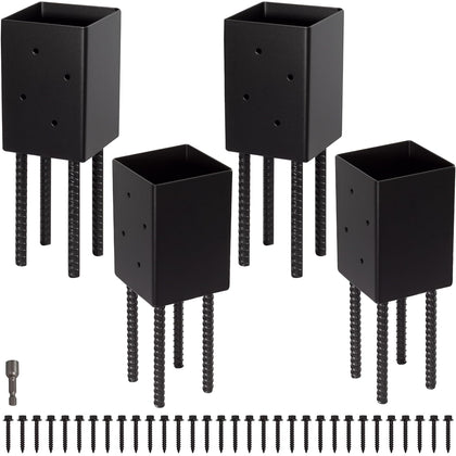 4x4 Post Base Holder Ground Spike Use for Concrete Deck - Post Anchor Brackets Metal Black Powder Coated 4 Inches x 4