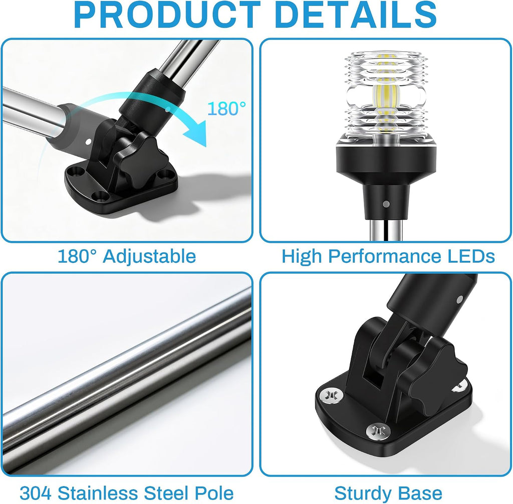 Obcursco Boat Stern Lights, 180° Fold-Down Anchor Light, Marine Use