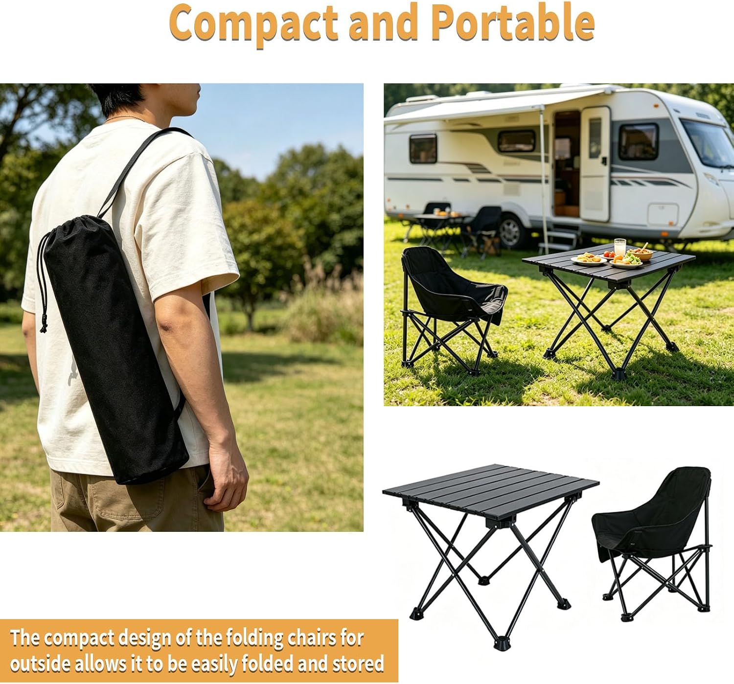 Portable Camping Chair Table Set,2 Pcs Folding Picnic Table Chair with Carry Bag,600D Oxford Fabric,Compact Camping