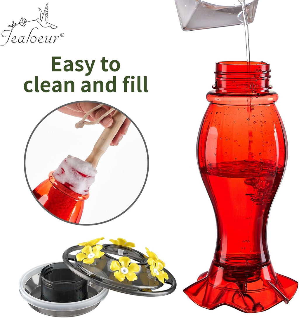 Hummingbird Feeder for Outdoors Hanging, 18 OZ Humming Birds Feeders with 6 Bee Guard Feeding Ports & Built-in Ant