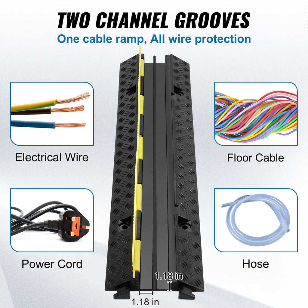 VEVOR 5 Pack Rubber Cable Protector Ramp 2 Channel 12000 lbs/Axle Capacity