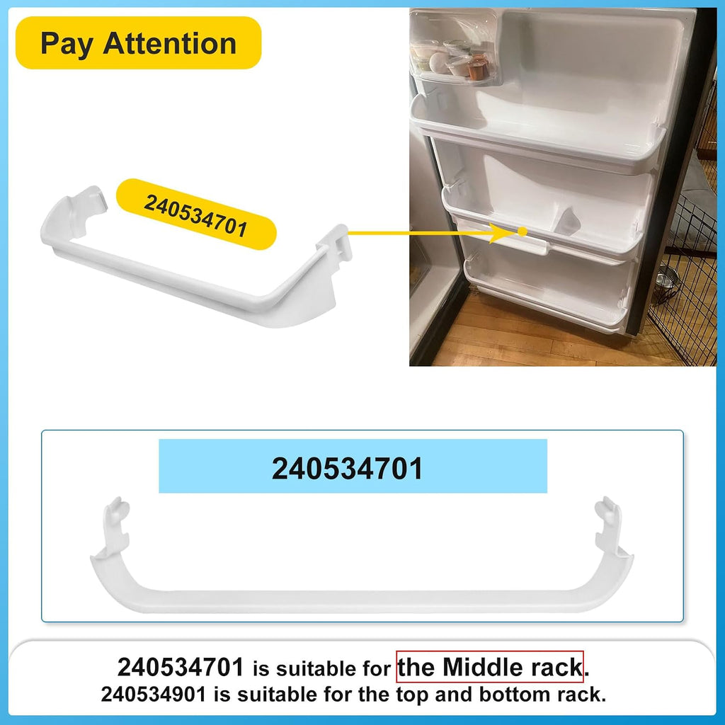 UPGRADED 240534701 Door Shelf Rack Bar Compatible with Frigidaire or Kenmore Refrigerator Door Bar Retainer Rail Replace 948952, AP3214631, PS734936 Frigidaire Replacement Shelf Door Bin Parts