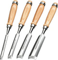 4PC Wood Chisel Gouge Set, CR-V Hardened Semi-Circular Blades, Ergo Grips | Edge Retention, Low-Vibration Cuts