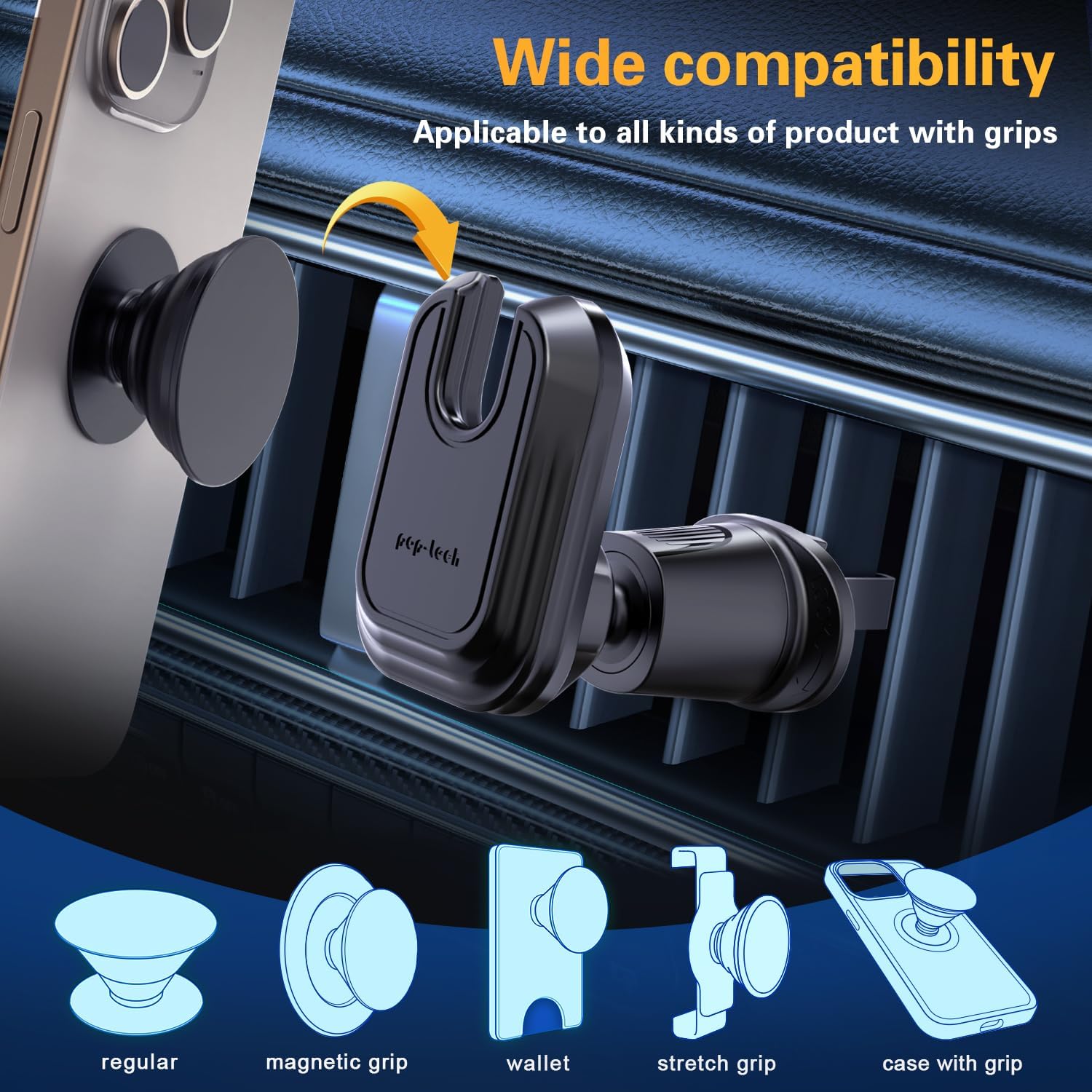 Car Vent Phone Mount for Thick Socket Grip, Air Vent Clip Phone Holder Compatible with Magsafe Wallet Black & iPhone