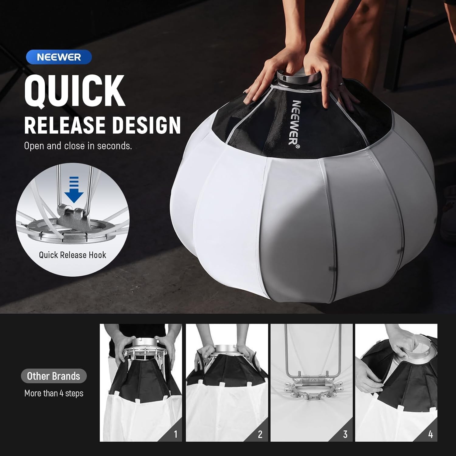 Basics Lantern Softbox, 26" Quick Release 360° Light Diffuser Bowens Mount Nylon Alloy Soft Box for Continuous