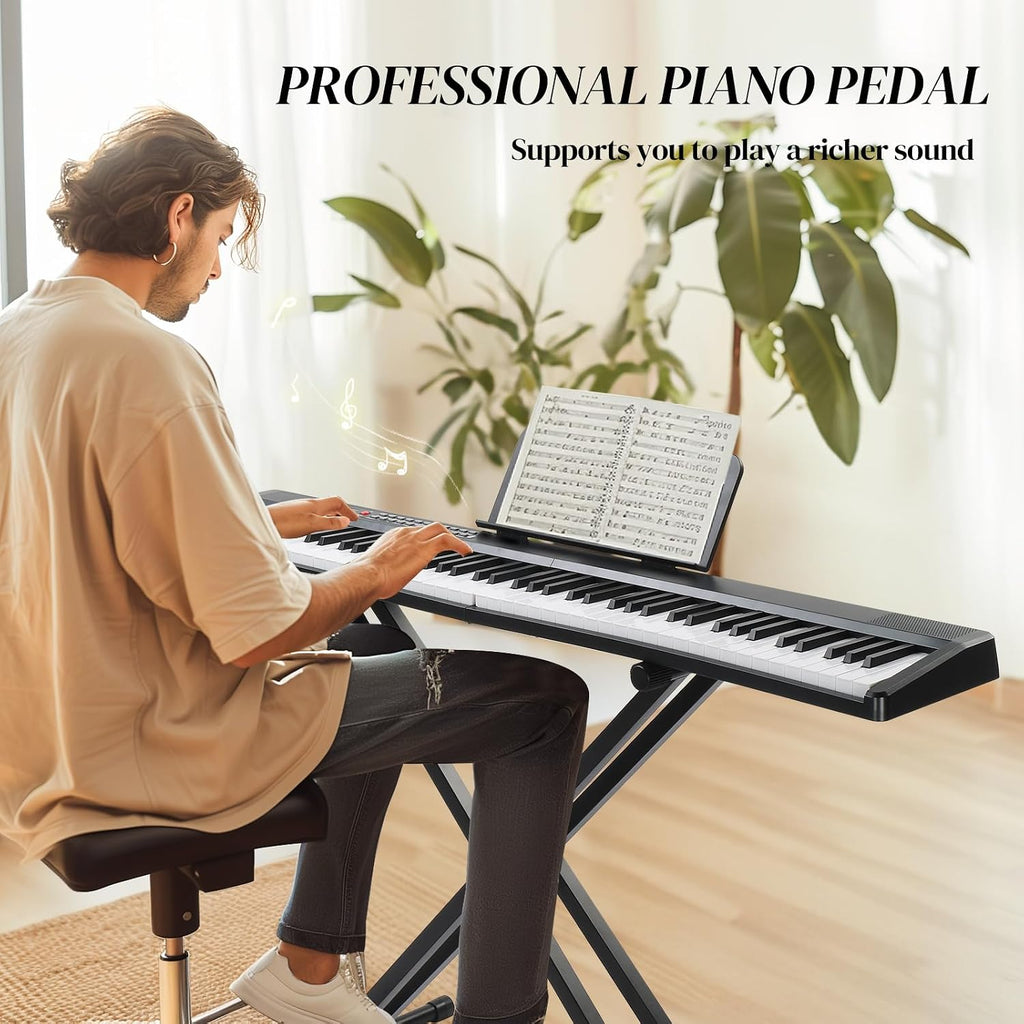 Foldable Piano Keyboard 88 Key Electronic Keyboard Piano (Black) | Full Equipment for Beginners with A Portable Bag