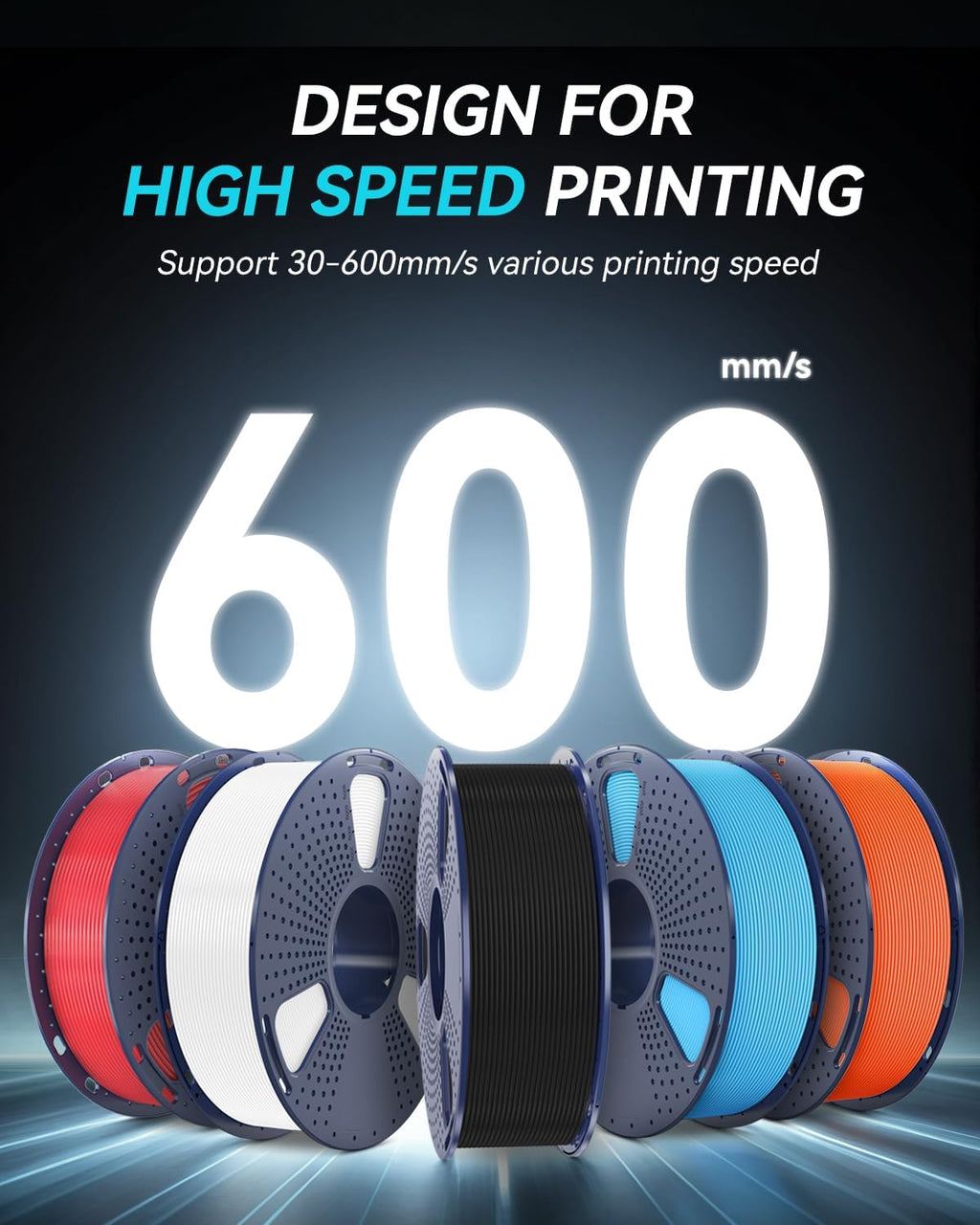 High Speed PETG 3D Printer Filament 1.75mm, 1kg Spool, Black | 30mm/s - 600mm/s Print Range, High Flow Speedy, Rapid