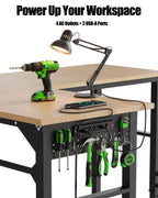 L-Shaped Adjustable Workbench with Power Outlets, 2000 LBS Heavy Duty Corner Work Bench, 0.8" Solid Wood Top Work