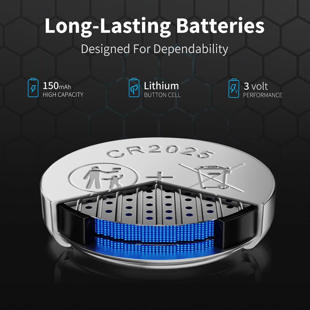 Cr2025 3V Lithium Battery 12 Pack, High Capacity 2025 Batteries for Key fobs, Remote Controls