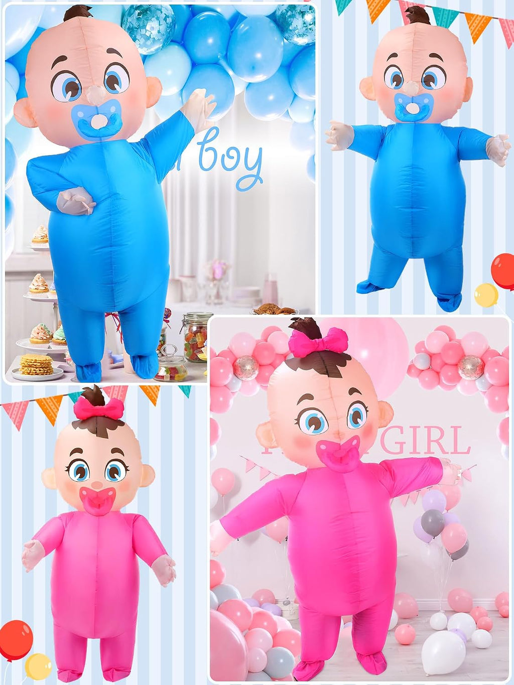 2 PCS Inflatable Baby Costume, Giant Gender Reveal Ideas | Boy & Girl, Adult Blow up Costume, Baby Shower Outfit