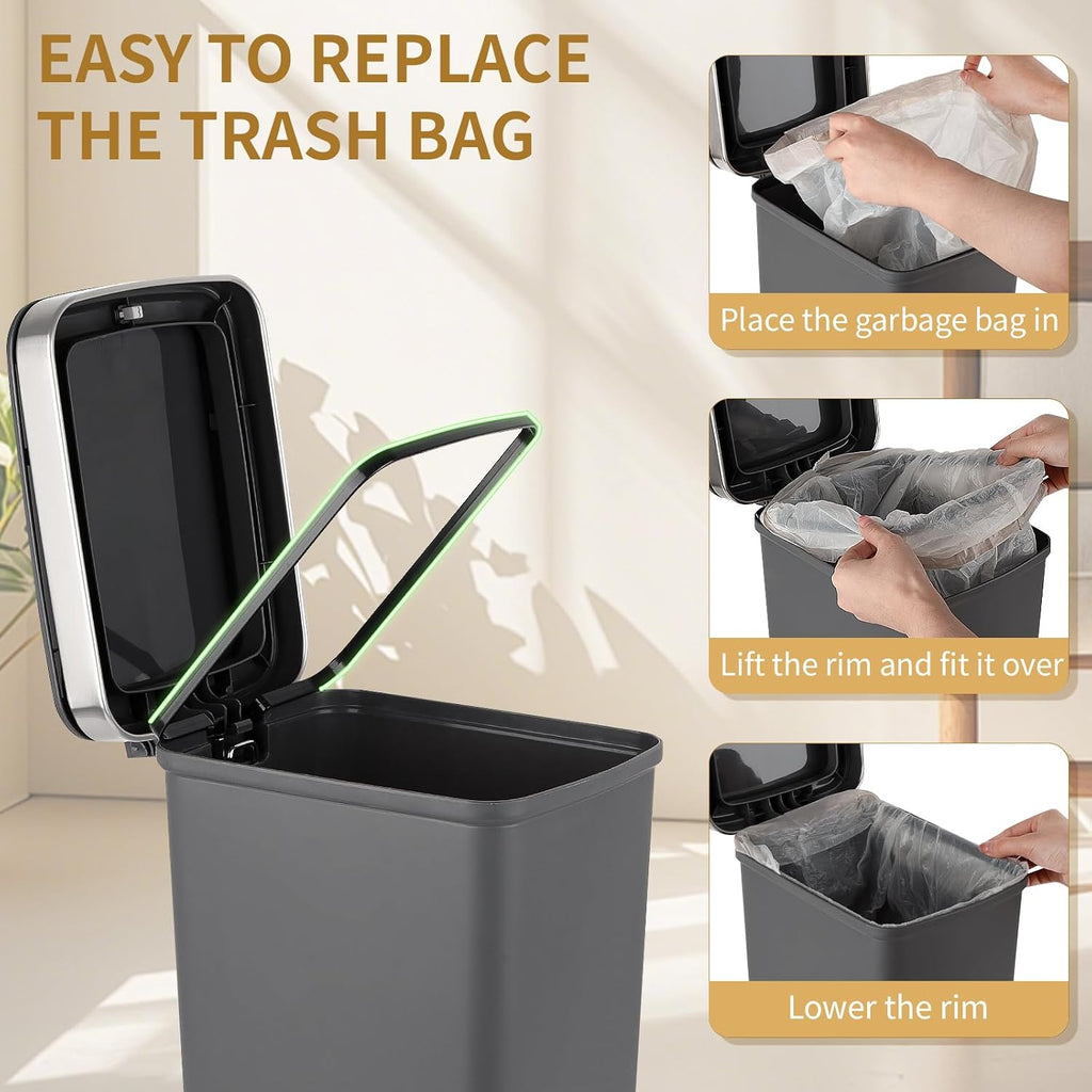 Small Bathroom Trash Can with Lid and 3 Rolls Trash Bags, Step Pedal Wastebasket Plastic Garbage Can with Pop-Up Lid