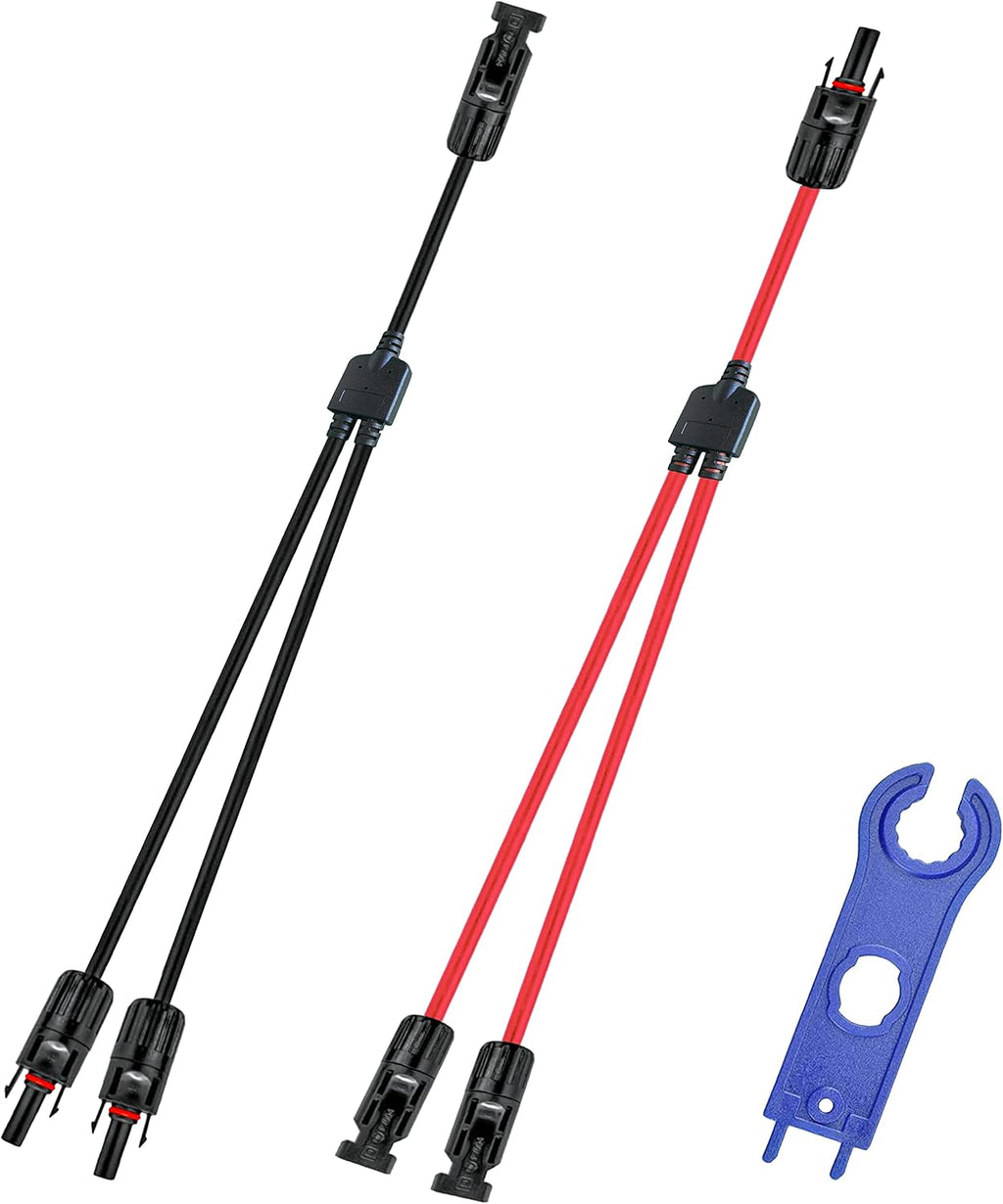 Y Solar Connector 1 to 2 Solar Y Branch Connector Adapter | 1 Pair with 10AWG 45A Waterproof IP68 40cm Male Female