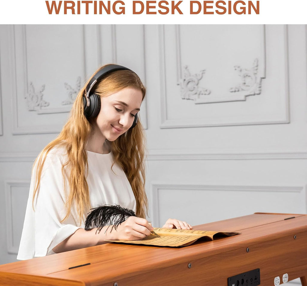 88 Key Weighted Home Digital Piano,Wooden Desk Keyboard,Triple-Pedal | Transforms Between Desk and Vanity,Progressive