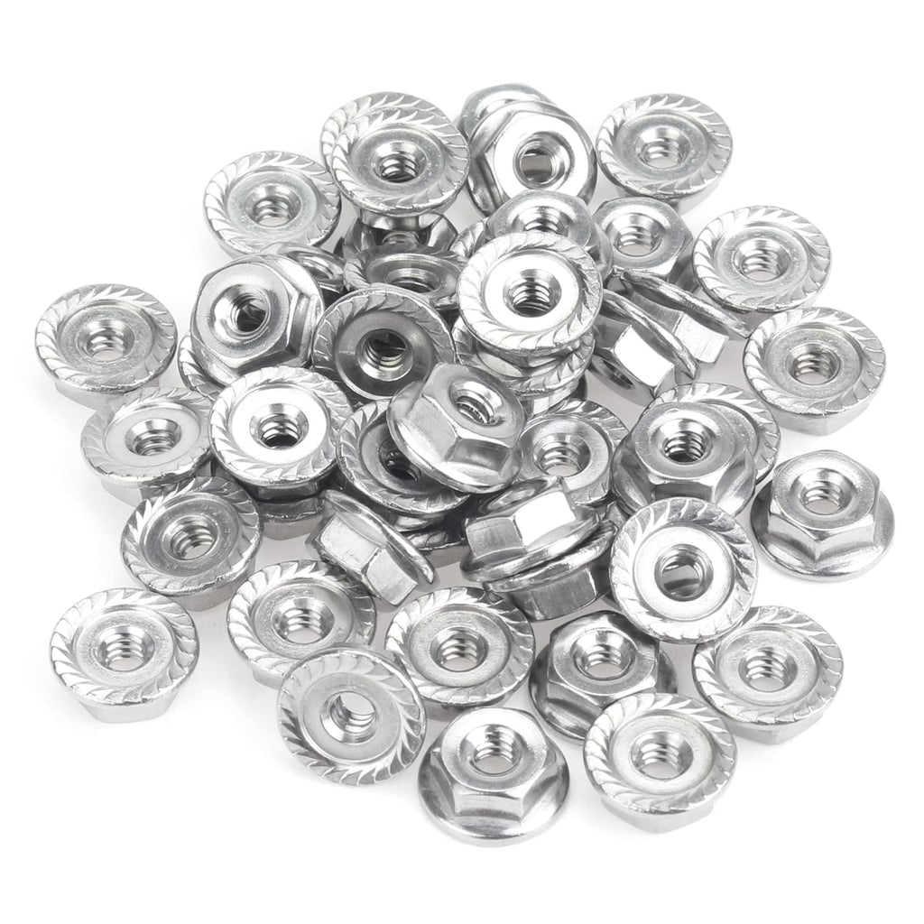 HELIFOUNER 100 Pieces #6-32 Flange Nuts, Serrated Flange Hex Lock Nuts Assortment Kit, 304 Stainless Steel (18-8), Bright Finish, Coarse Thread