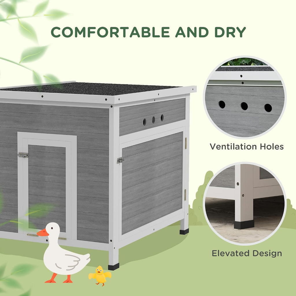 Duck Coop, Wooden Chicken House Rabbit Hutch with Openable Roof, Removable Floor, Double Doors, Ramp, Duck House for