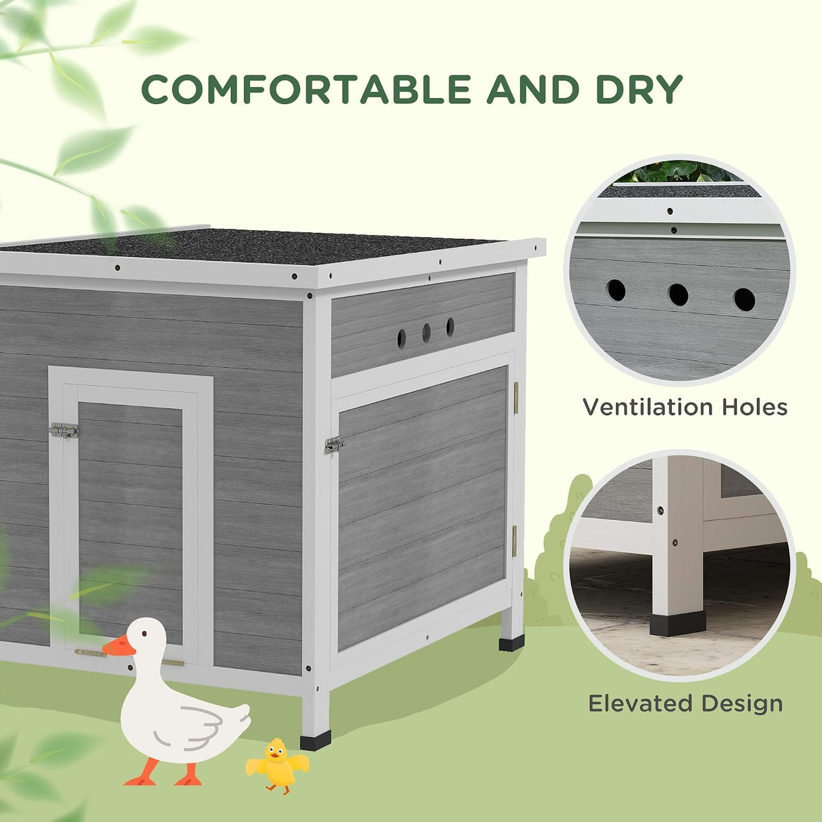 Duck Coop, Wooden Chicken House Rabbit Hutch with Openable Roof, Removable Floor, Double Doors, Ramp, Duck House for