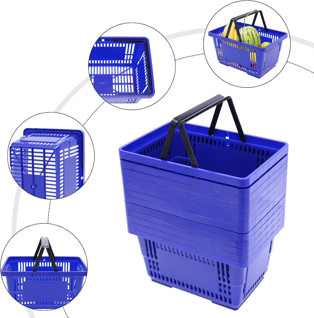 12x Shopping Baskets With Handles, Stackable Retail Store Supermarket Basket 18L Capacity Store Basket 22lbs