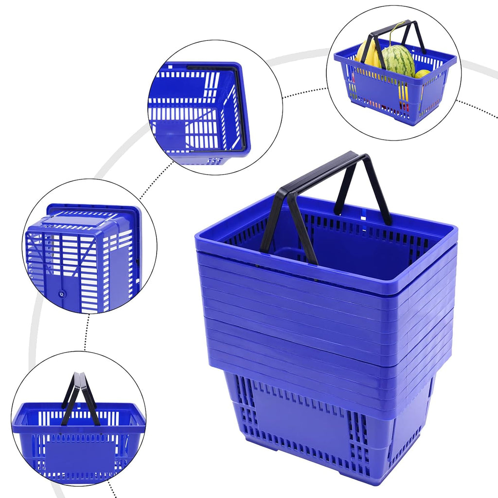 Shopping Basket, 17 * 12 * 9inch Set of 12 Freestanding Store Baskets w/Foldable Handle, Stackable Hand-held Basket