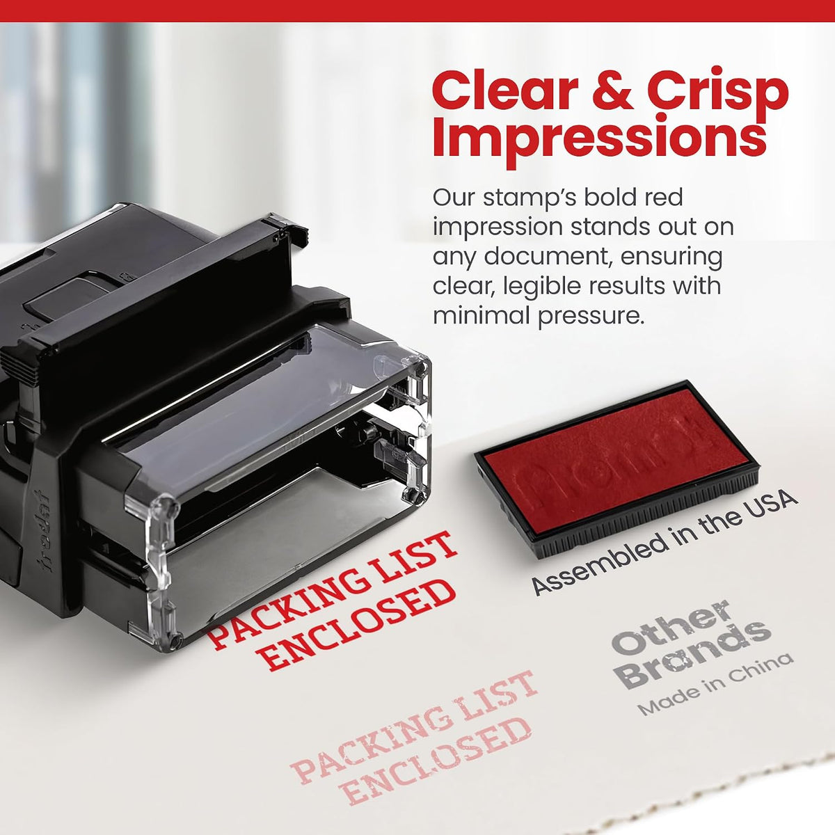 Packing List Enclosed - Self-Inking Rubber Stamp - Red Ink