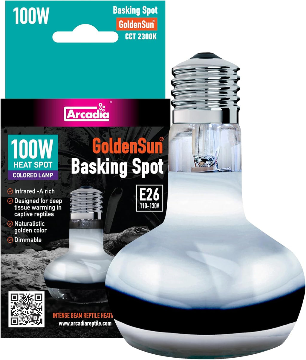 Golden Sun Basking Spot Lamp 100W – Intense Beam Infrared Reptile Heat Lamp Bulb for Bearded Dragons, Tortoises