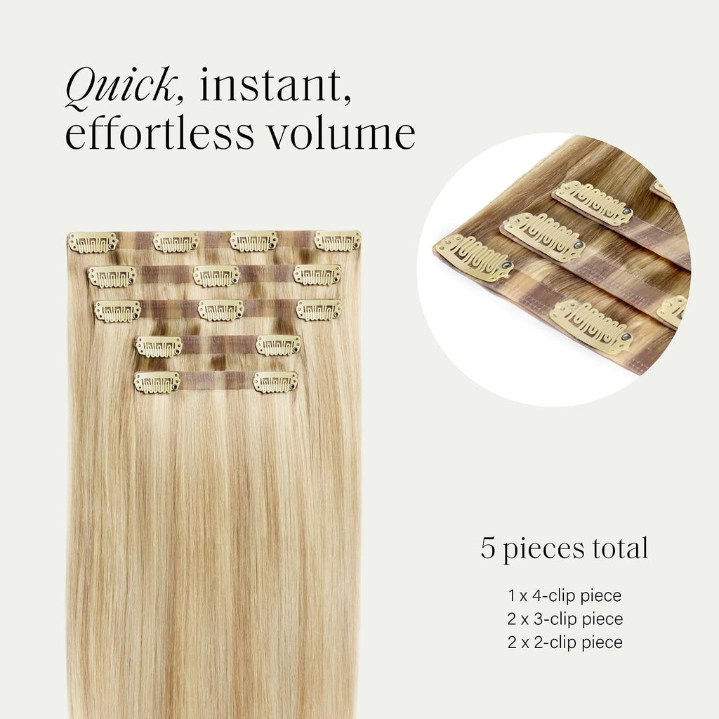Clip-in Volume Boost Hair Extension Ash Brown Balayage (5T18A) | 16 Inches,100 Grams,5-Piece Starter Kit Remy Human