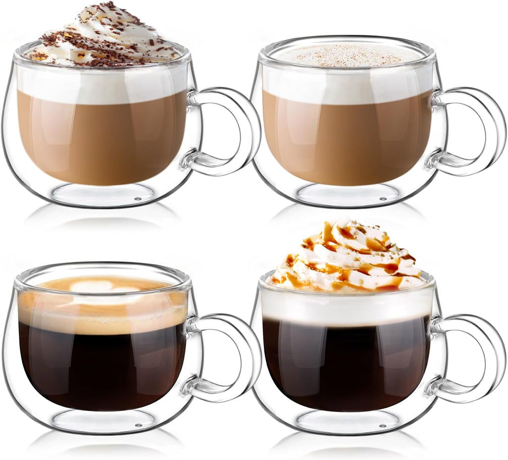 Espresso Cup Set of 4, 4 Oz Double Walled Glass Espresso Coffee Cup