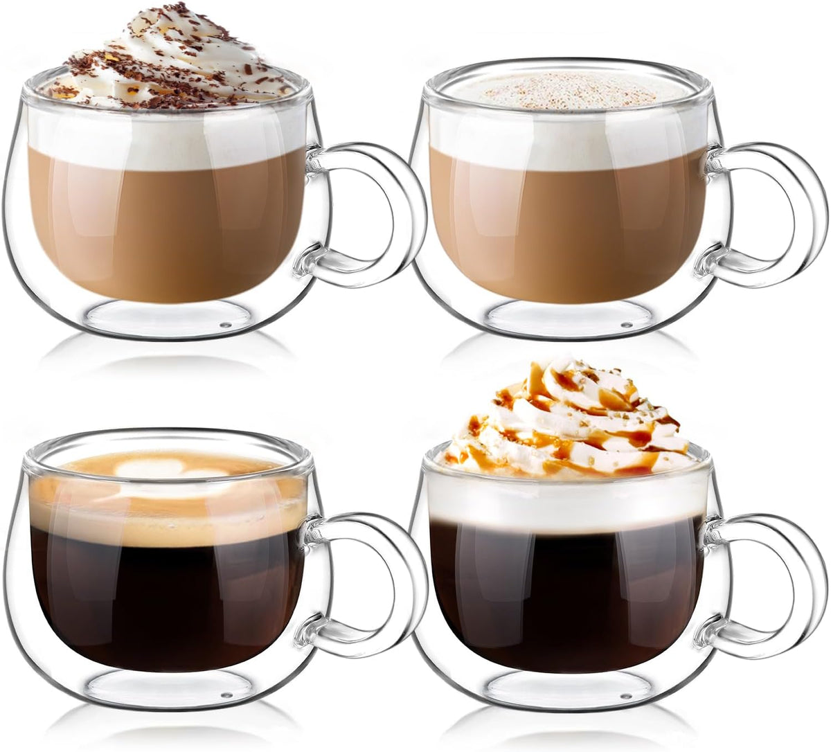 Espresso Cup Set of 4, 4 Oz Double Walled Glass Espresso Coffee Cup
